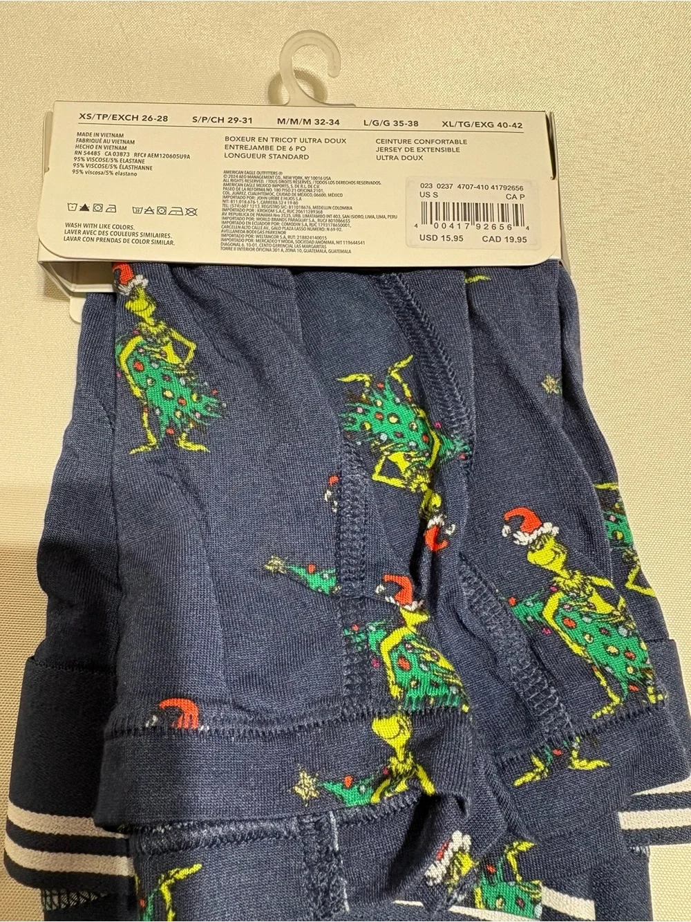 NWT American Eagle Outfitters Christmas Boxer Briefs with Grinch print
